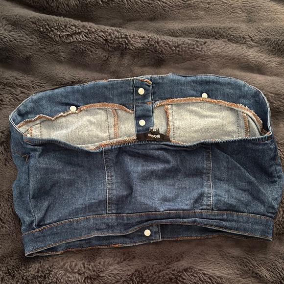 Denim Strapless Top with Gold Buttons - Picture 4 of 5